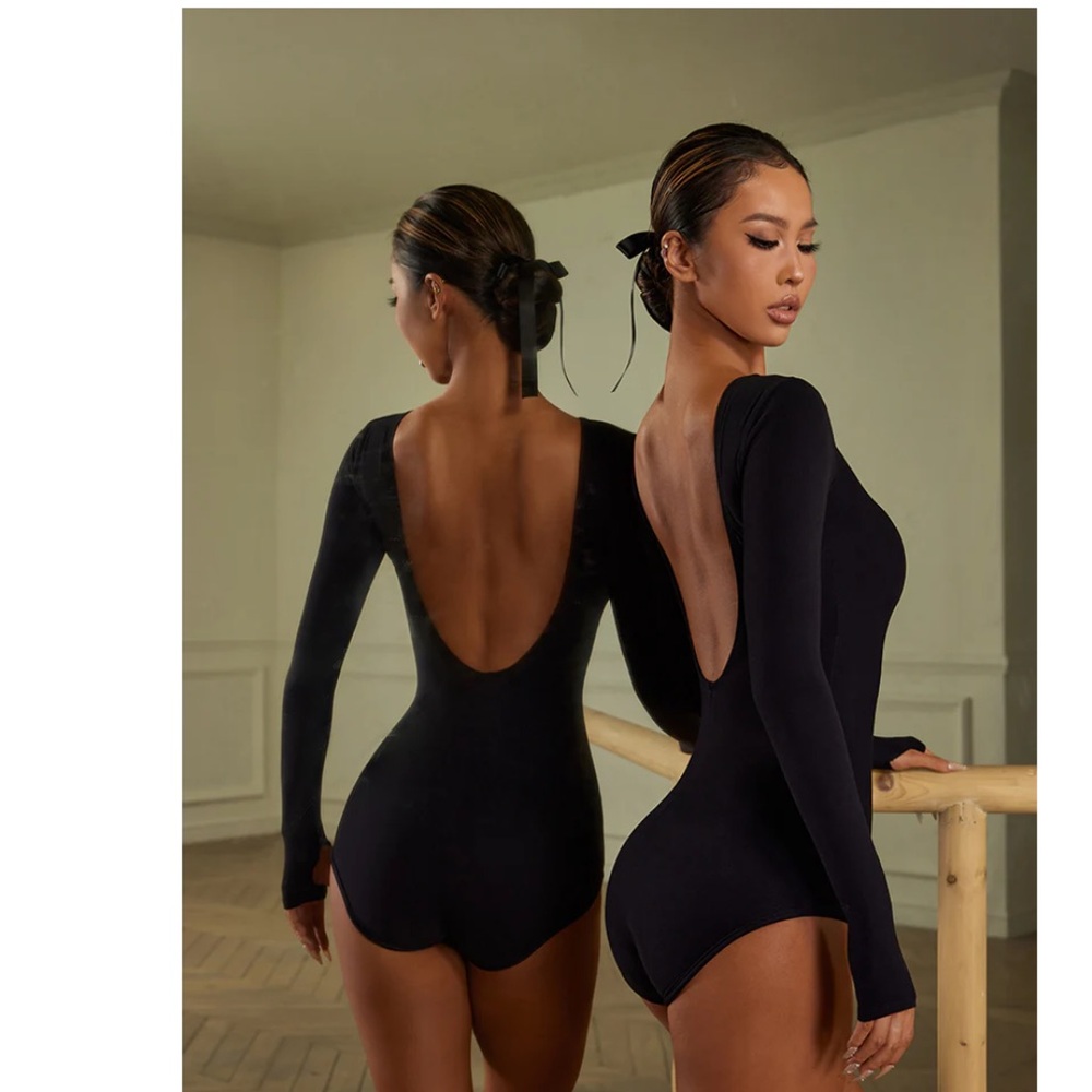 Zym Coco Bodysuit Latin Ballroom Dance Leotard - black - long-sleeve